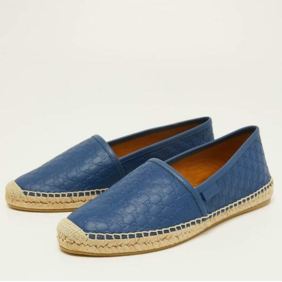 Gucci Microguccissima Blue Leather Espadrilles Size 8 GG Monogram Made in Spain - Picture 1 of 12